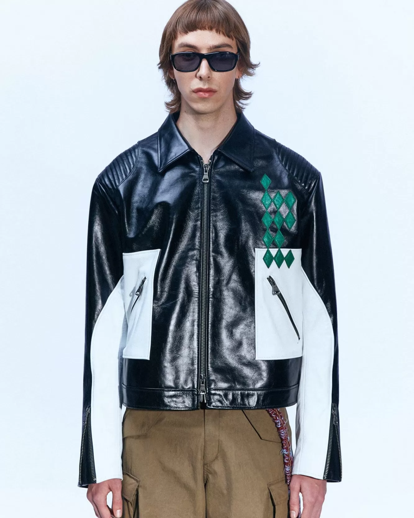 Men Andersson Bell Color Block Leather Biker Jacket Awa503M(Black)