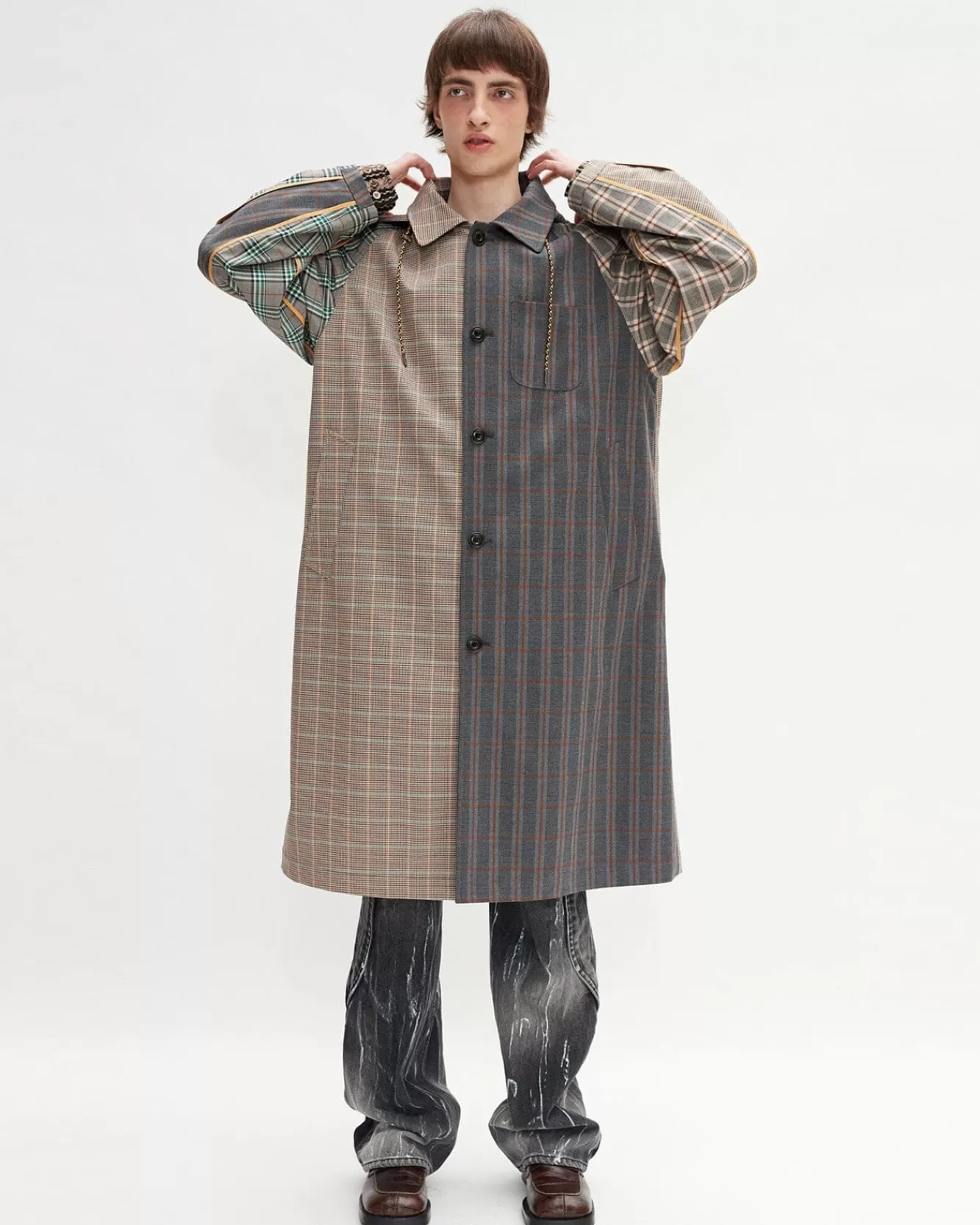Men Andersson Bell Unisex Checked Raglan Coat Awa413U(Multi Color)